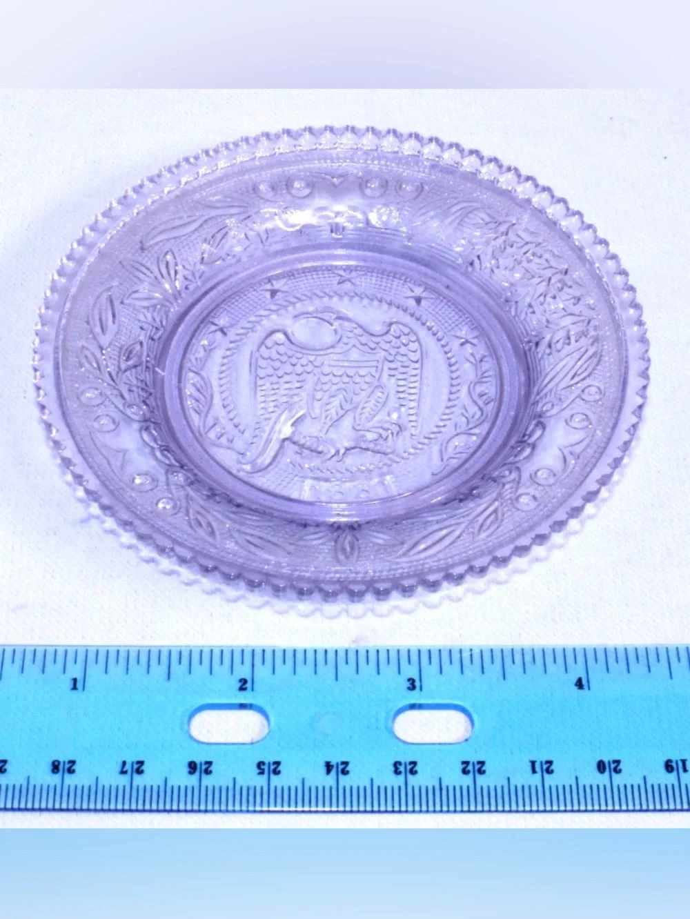 Antique Westmoreland Cup Plate Bald Eagle 1831 Lavender Pressed Glass